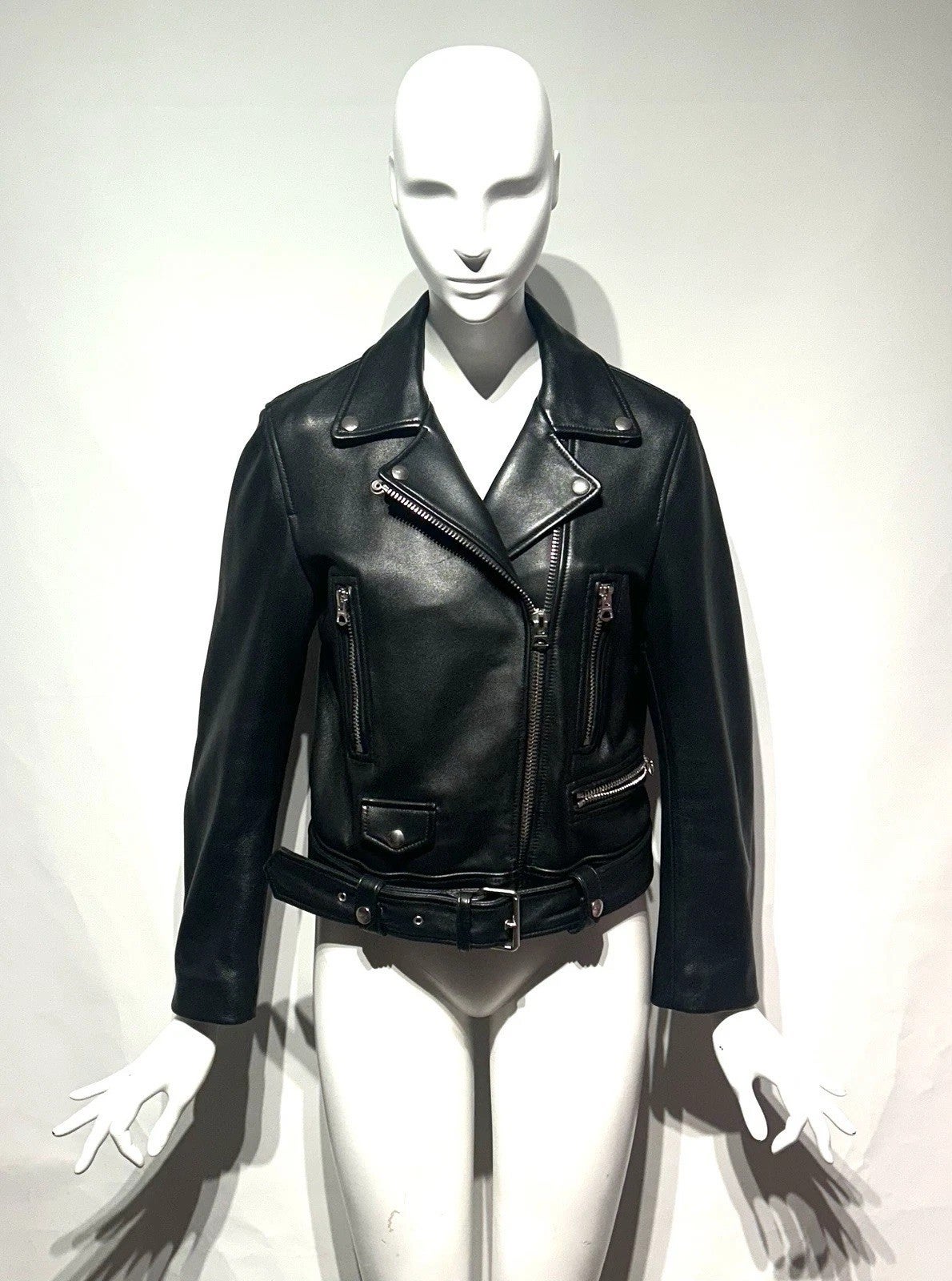 Jacket / Acne Studios / NWOT Black Leather Lambskin Silver Zips Rider Jacket / Small, photo 1 of 6