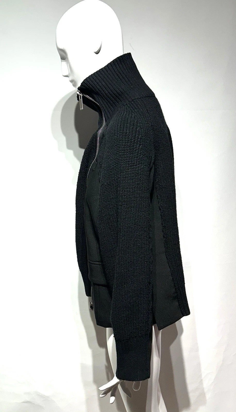 Jacket / Sacai / Knit Jumper Satin Blazer Layered Patchwork Zip / Large, photo 4 of 5
