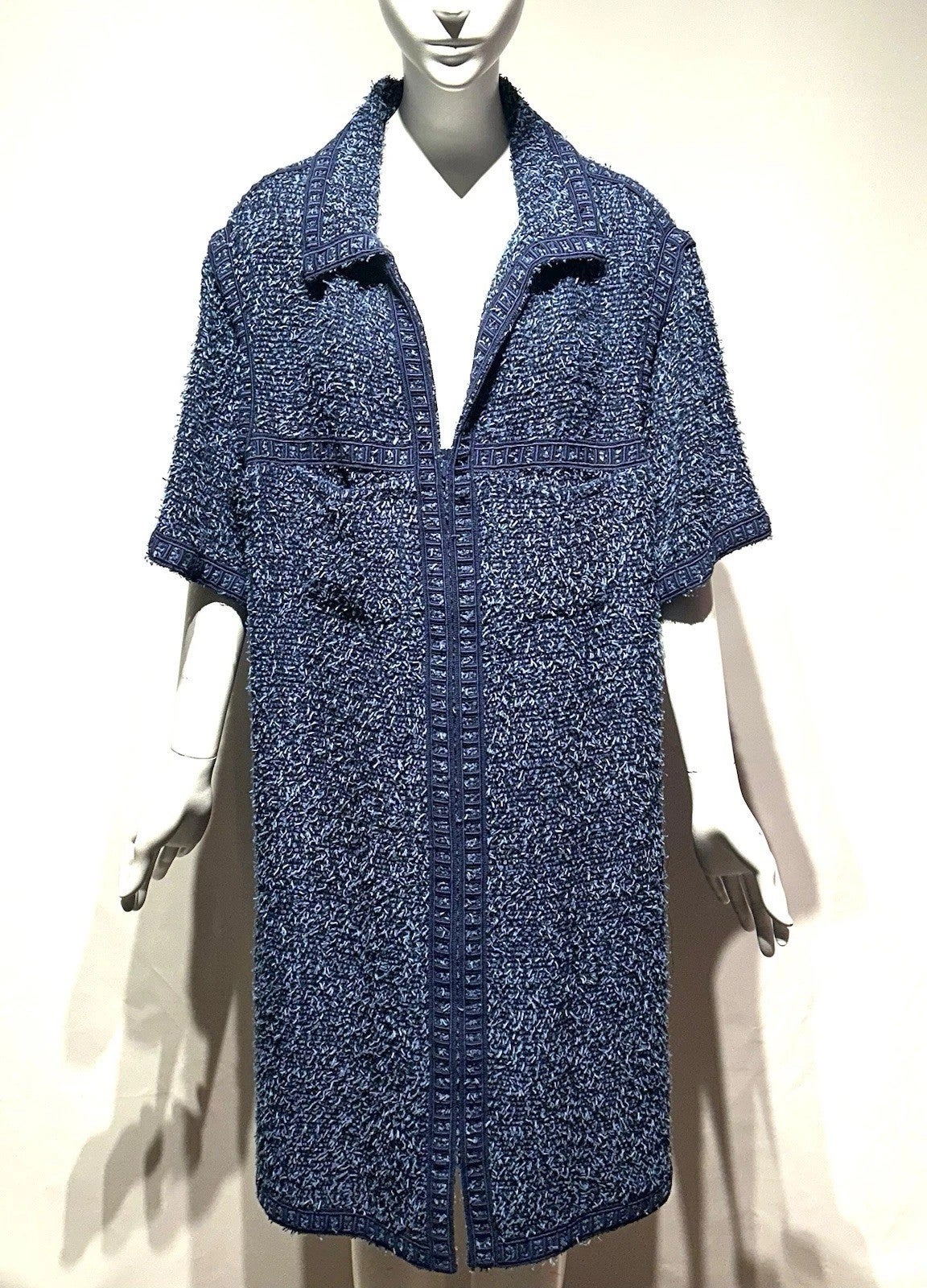 Dress / Chanel / NWT Blue Tweed Short Sleeve Belted Zip Up / 14, photo 1 of 4