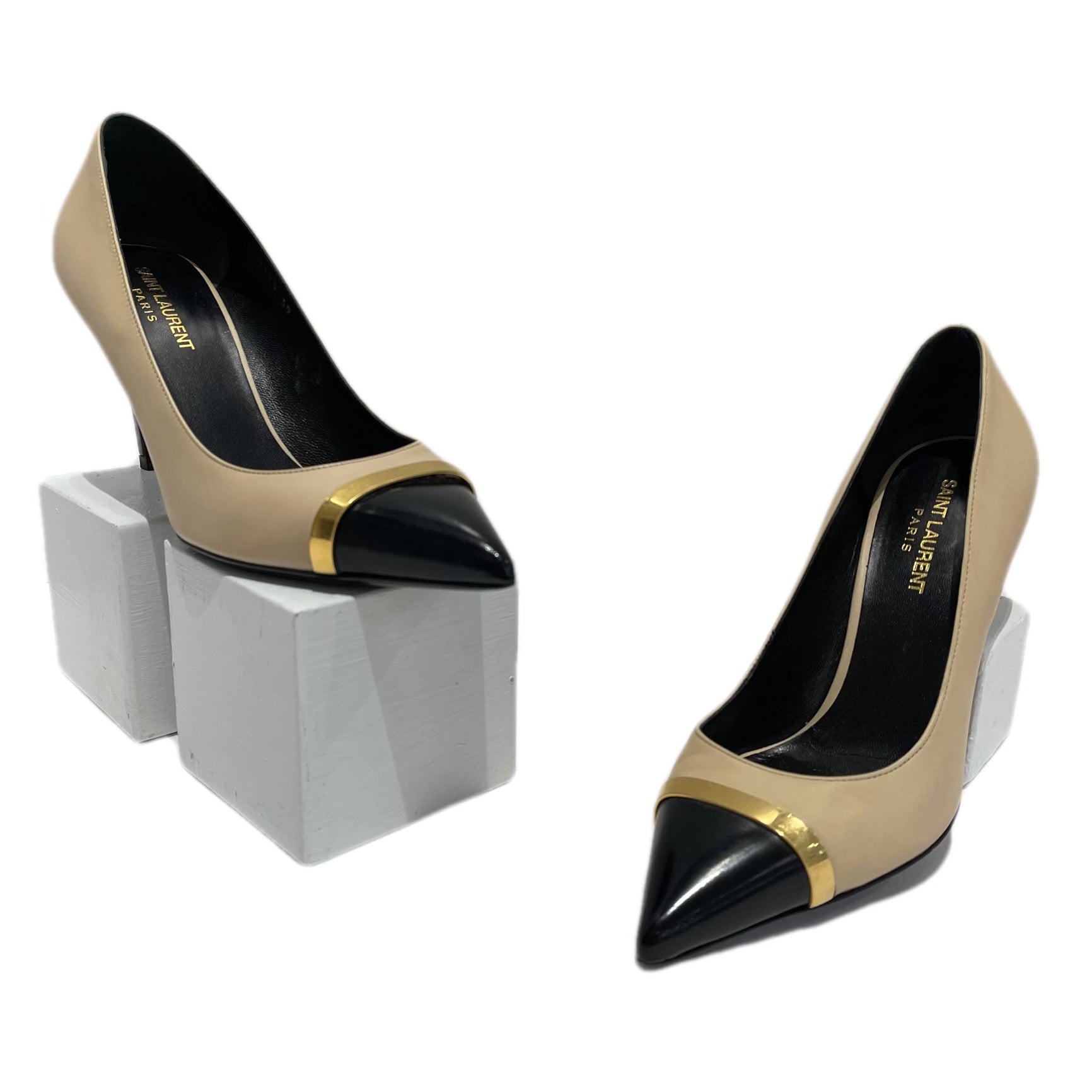 Ysl black and gold heels on sale